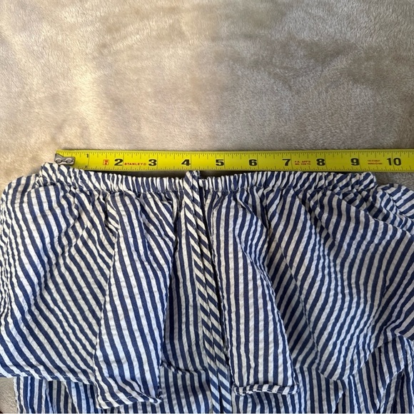 J.Crew Blue and White Striped Cotton Seersucker Ruffle Jumpsuit Size XXS - Picture 9 of 12
